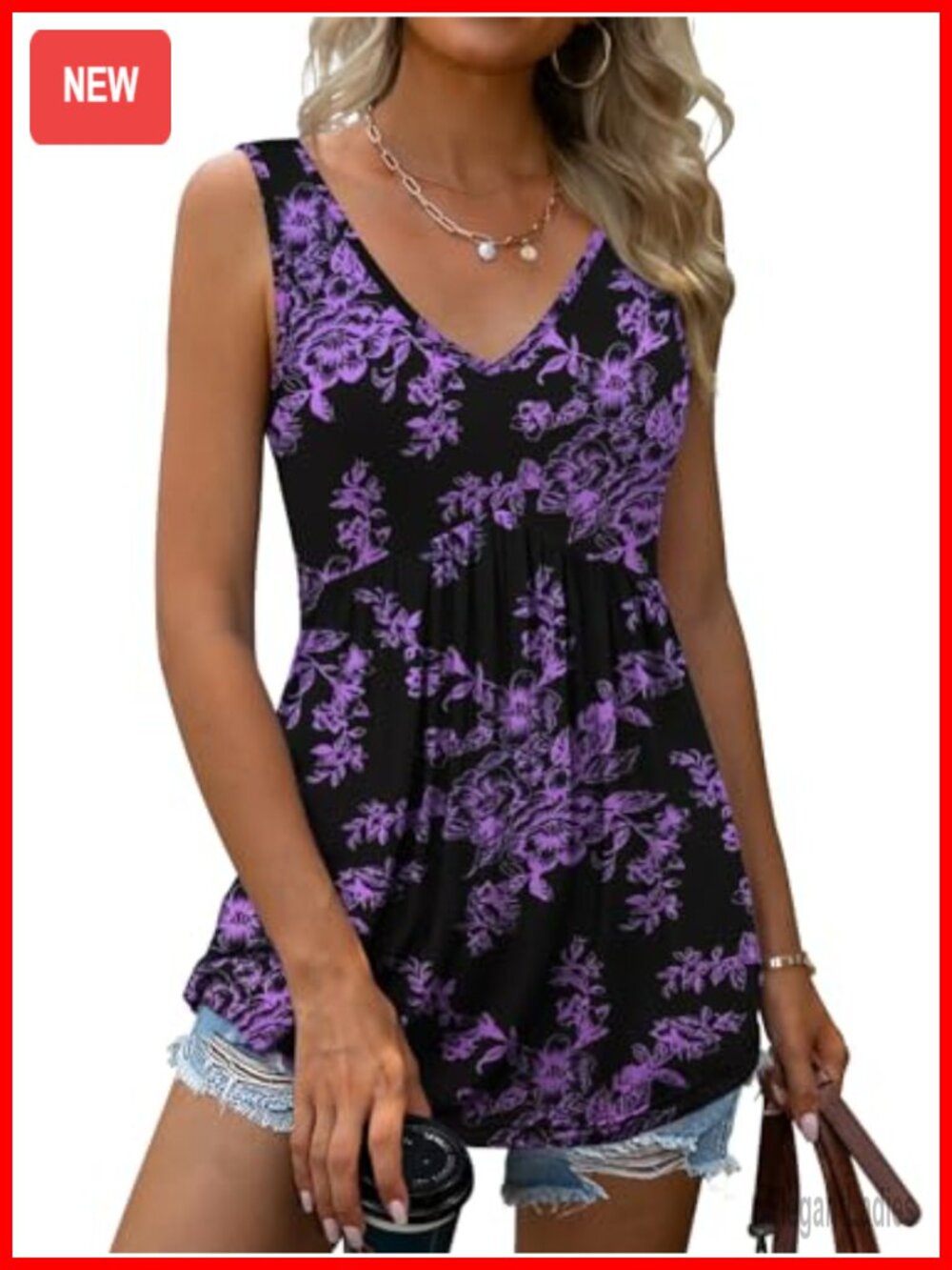 Womens Summer Tank Top V Neck Loose Flowy Sleeveless Blouse
